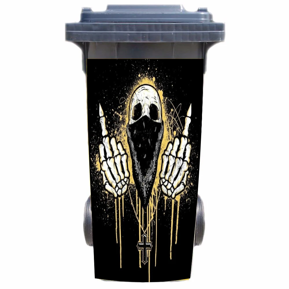 

DIY Halloween deco cool skull pattern Removable Waterproof Sticker Decals Rubbish bin trash can Cover sticker 120liter 240liter