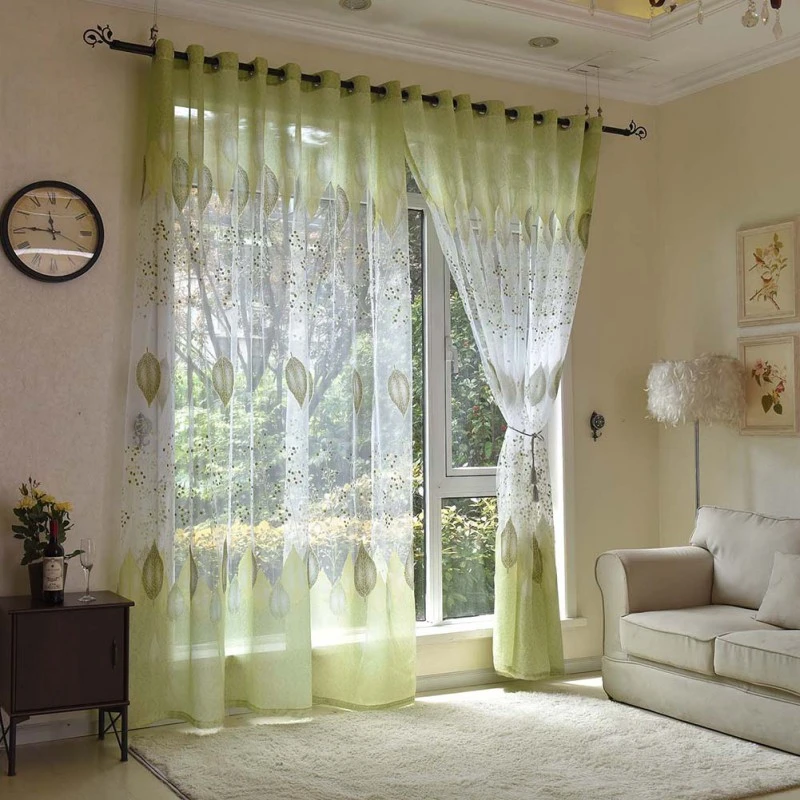 persianas venecianas de tela de hojas verdes tul transparente cortinas para sala de estar dormitorio cocina modernas