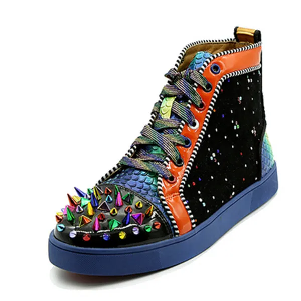 

Men's Spikes or Quilt Rivet Lace up Sneaker Fashion Male Shoes High Top Flat Man Camping Casual Shoes Zapatillas Hombre Size 47
