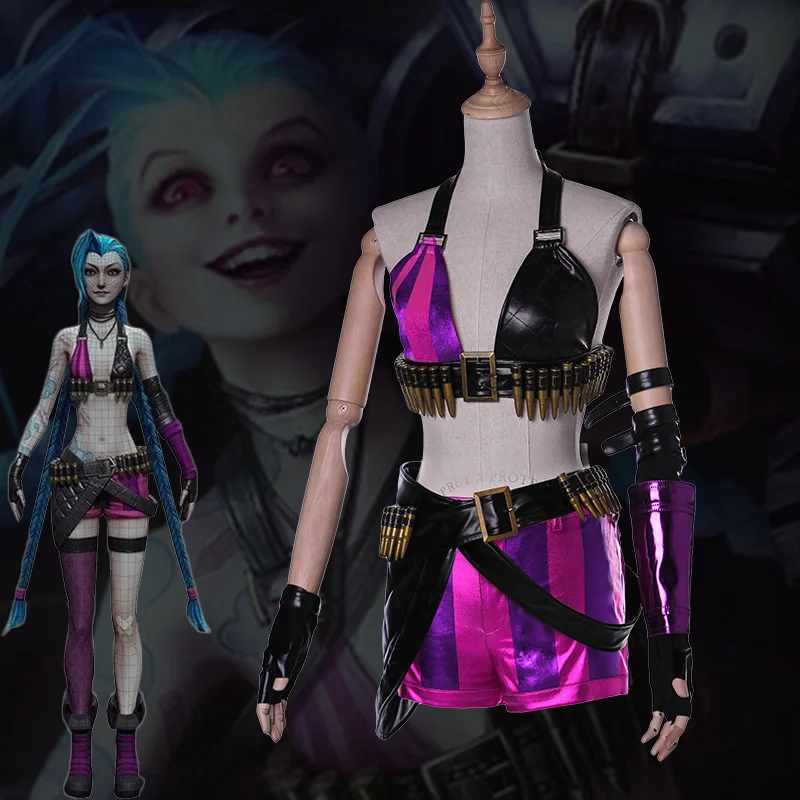 Fashion Game LOL Crit Loli Jinx Cosplay Costumes Halloween Party