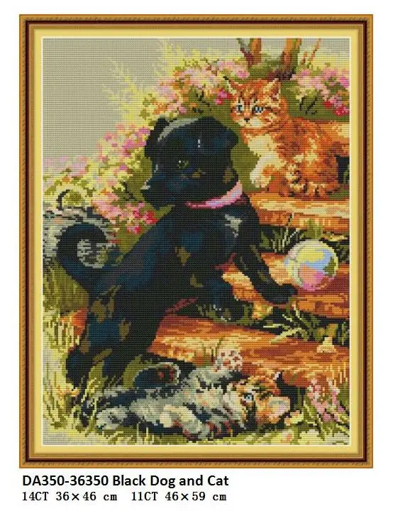 Черная собака и кошка серия Aida ткань Набор для вышивки крестом Счетный напечатанный холсты стежков DMC хлопковая нить вышивка рукоделие - Цвет: DA350