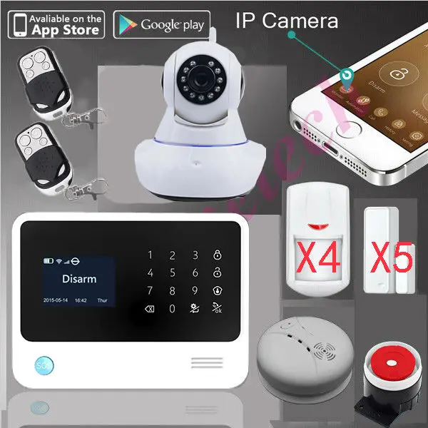 

original G90B PLUS WiFi Alarm GPRS Wifi home security GSM Alarm System+SMS 3G alarm support IP camera+fire alarm smoke sensor