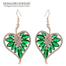 Neoglory, австрийские стразы, розовое золото, зеленый циркон, очаровательные Висячие серьги для женщин, модное ювелирное изделие, бренд QC