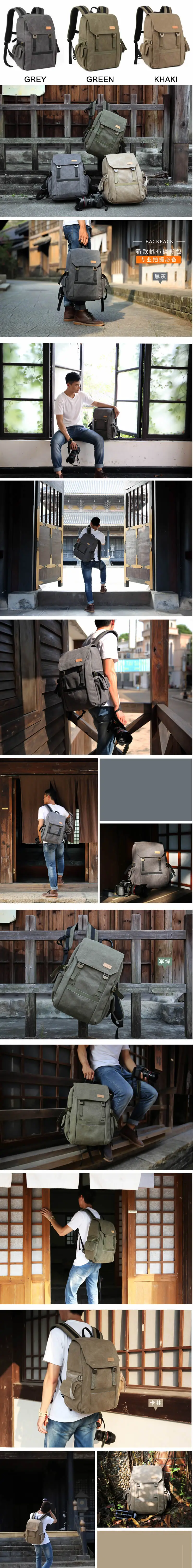 Canvas DSLR SLR Camera Double Shoulder Backpack Rucksack Bag Waterproof Daypack