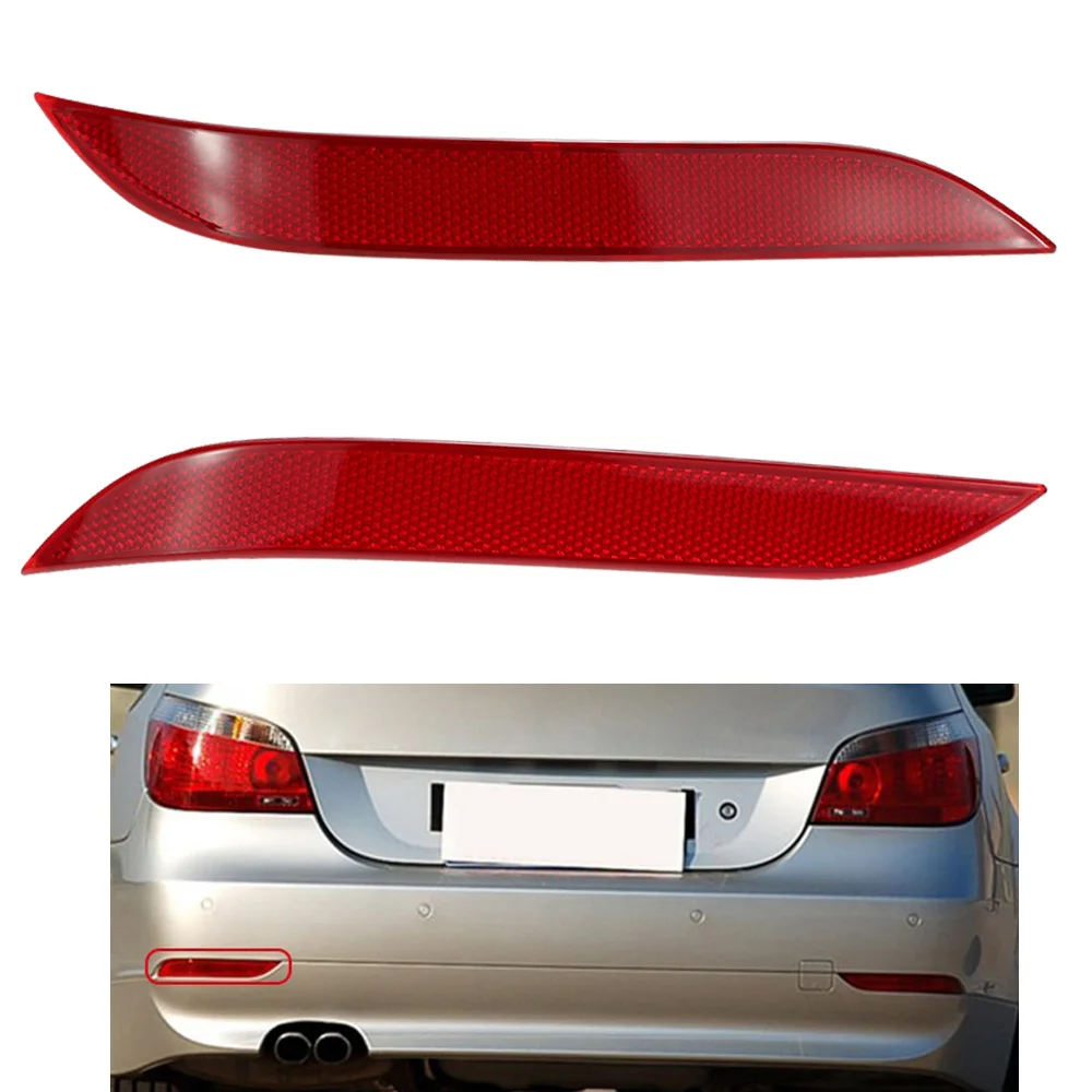 Pair LH RH Rear Bumper Reflector Light for BMW 2003-07 5-Series E60 E61-Red Lens