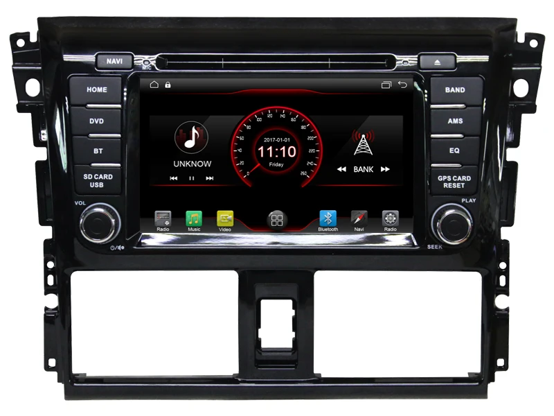 Top Android 8.1 quad core car dvd player media stereo radio gps wifi carplay headunit for TOYOTA YARIS VIOS 2014 with green light 1