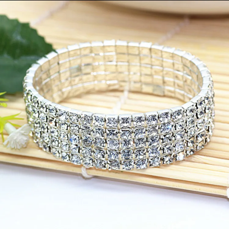 5 Row Rhinestone Crystal Stretch Braceletin Hologram Bracelets from