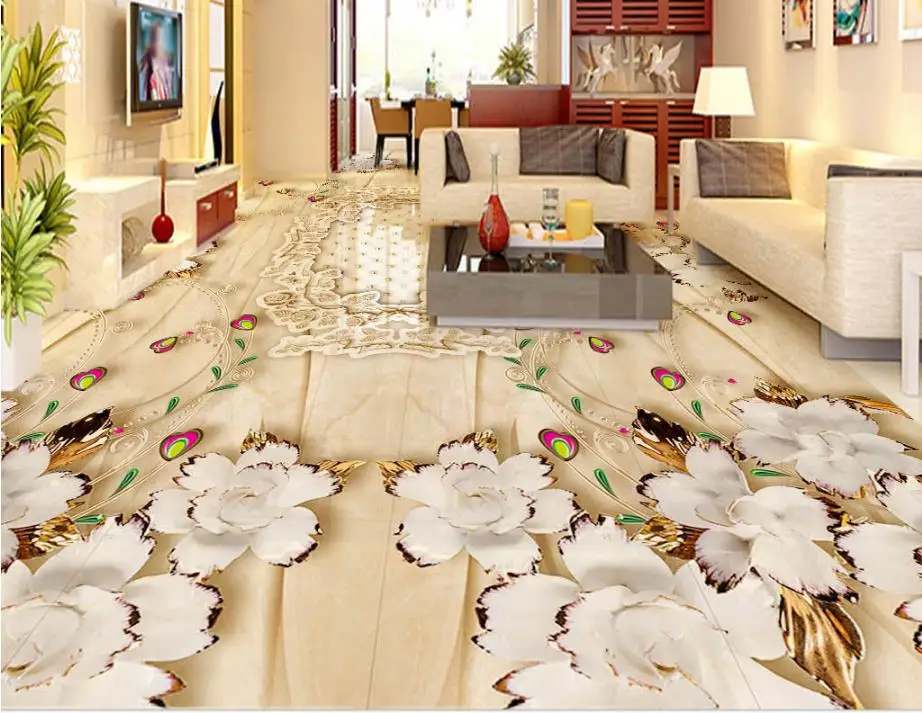 European Marble Pattern Jewelry Flowers 3d Floor Tiles Wallpapers For