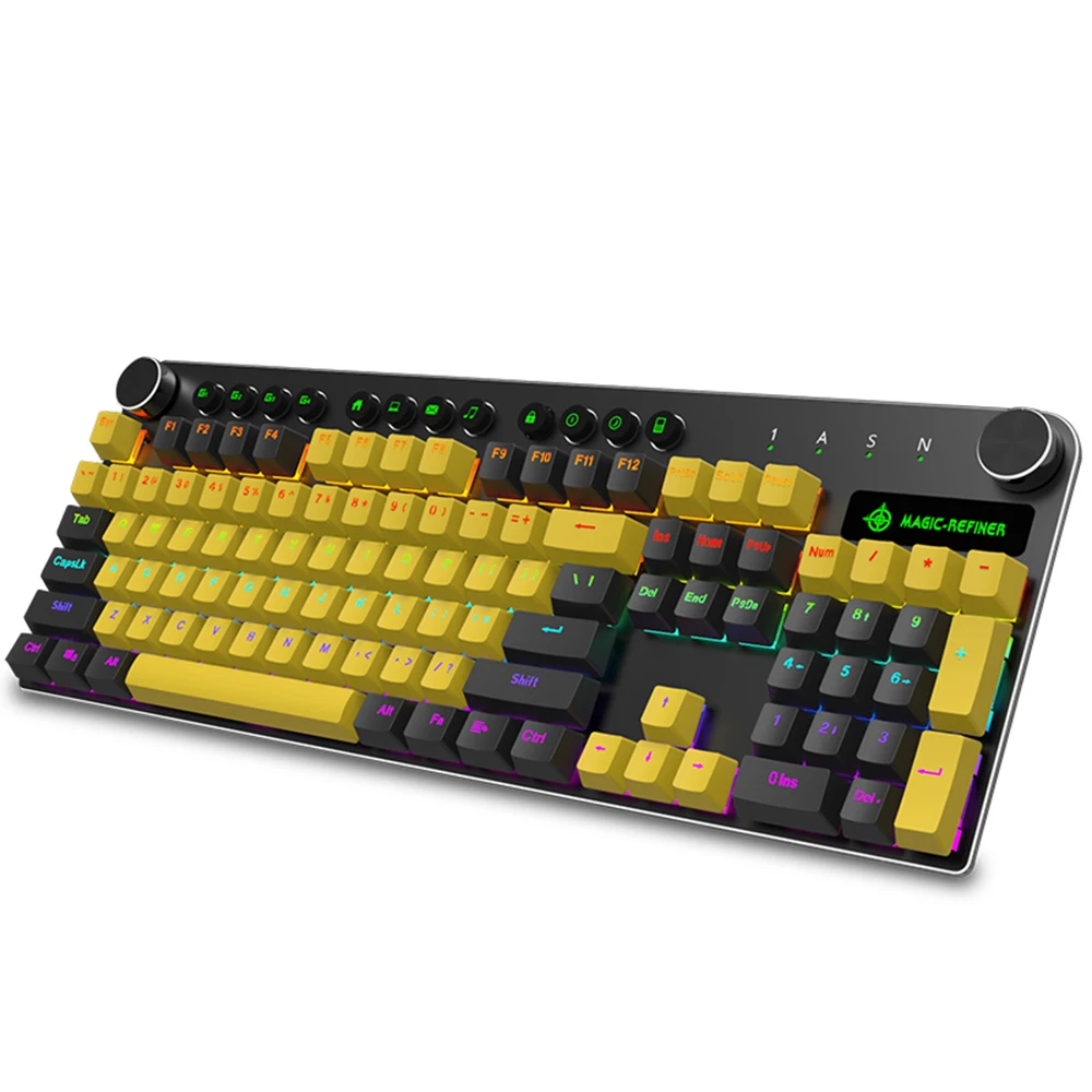 MK13 104 клавиш USB компьютерная клавиатура светящаяся игровая клавиатура PBT Keycap смешанный светильник Механическая Проводная клавиатура - Цвет: Yellow