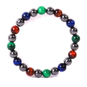

8mm Natural Magnetic Hematite & Red/Blue/Green Tiger Eye Stone Bracelet Fashion Men's One Circle Bracelet Jewelry Gift Dropship