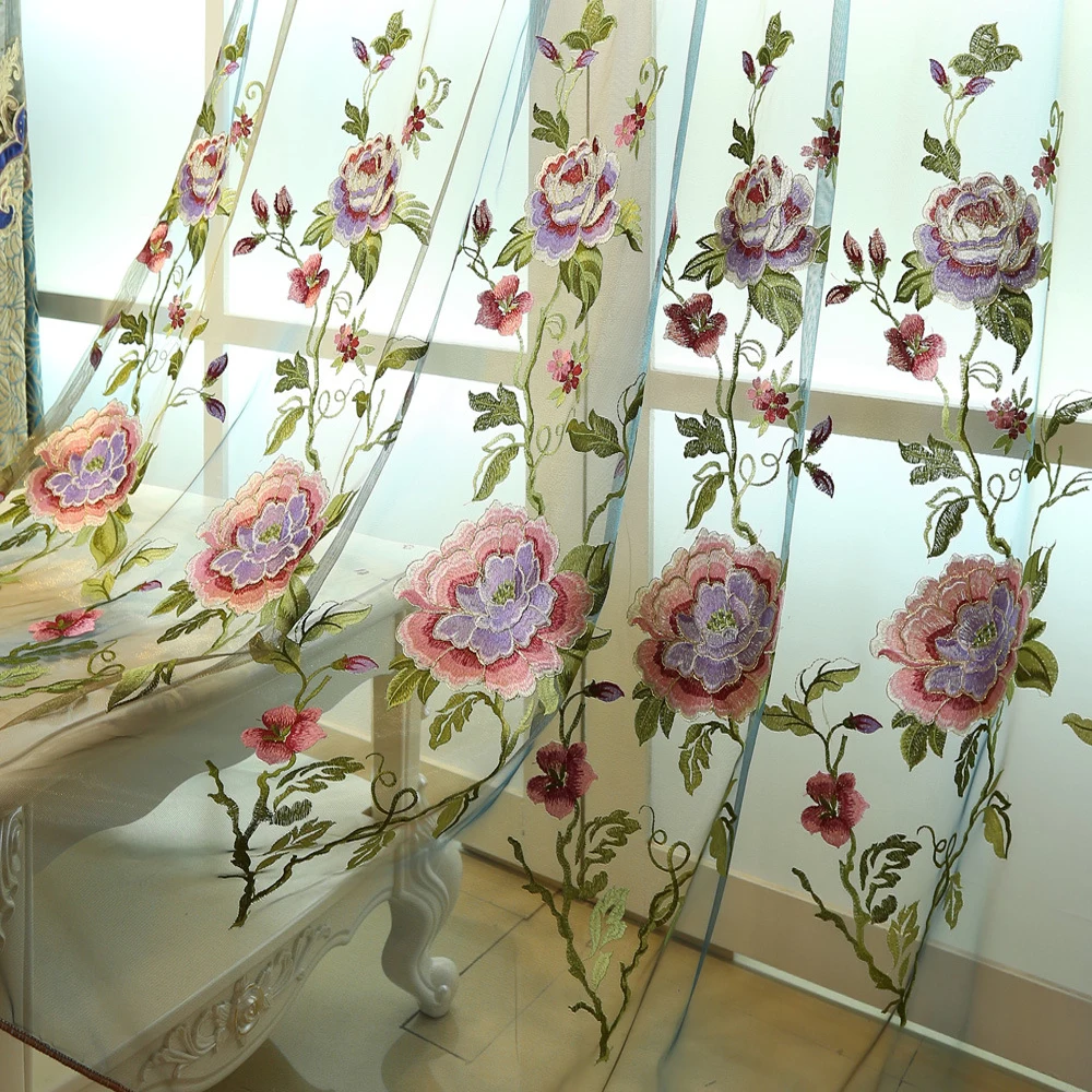 Красивые цветы Тюль роскошное вышитое украшение в виде подзора занавеска для гостиной спальни оконные шторы занавеси