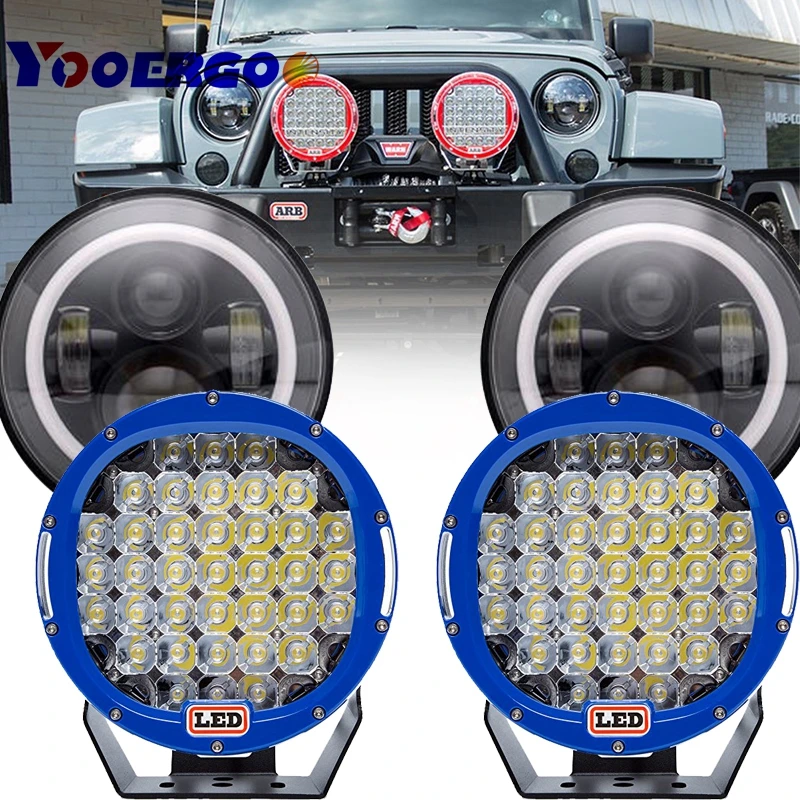 

7inch LED Halo Headlights + 185W RED Work Light For Jeep Wrangler JK HOT