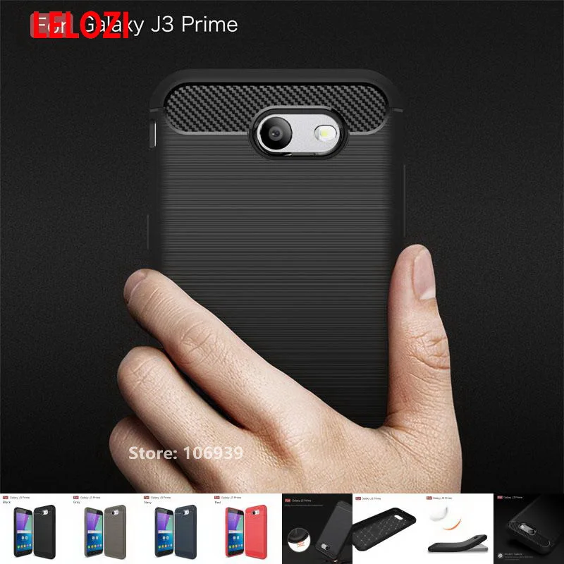 LELOZI Soft TPU Rubber Armor Rugged Carbon Fiber Brushed Men Phone Phon Coque Etui Case For Samsung Galaxy J3 Prime Cheap Red | Мобильные