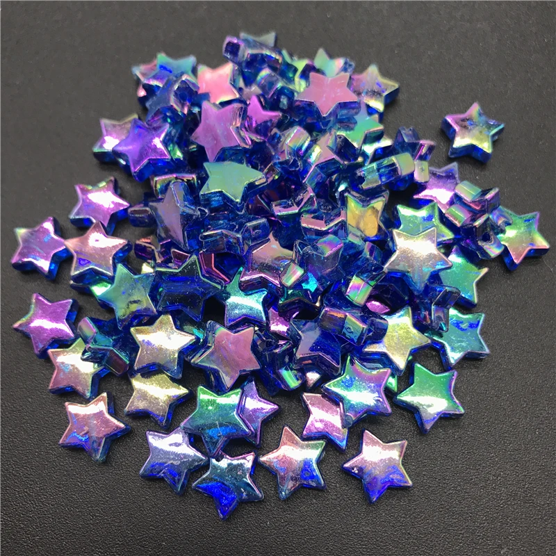 100pcs 11x4mm Acrylic Spacer Beads Five-pointed Star Transparent Rainbow Color Beads For Jewelry Making 