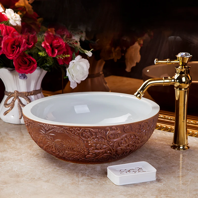 Chinese style bathroom ceramic wash basin blue porcelain counter top basin wash ceramic wash basin models (5)
