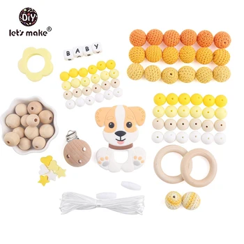 

Let's make Silicone Cartoon Dog Pendant DIY Beads Set BPA Free Can Chew Crochet Beads Teething Wood Rings Baby Silicone Teether