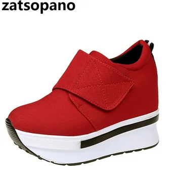 

Zatsopano 2019 Fashion Size 35-39 Black Red Walking Shoes Women Casual Hook&loop Comfortable Thick Bottom Woman Sneaker Shoes