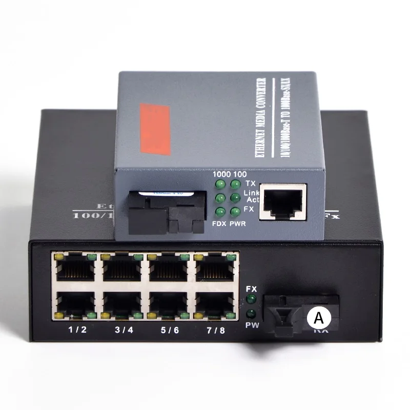 1 пара 1000 Мбит/с волоконно оптический медиа конвертер Gigabit Mono modo CH * SC 8 RJ45 трансивер