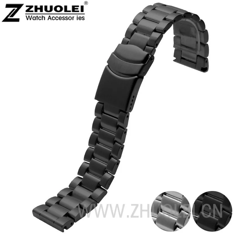 

New MEN Watch Strap 23MM Bracelet Stainless Steel Band Deployment Clasp With Precision Steel Black Silver matte style