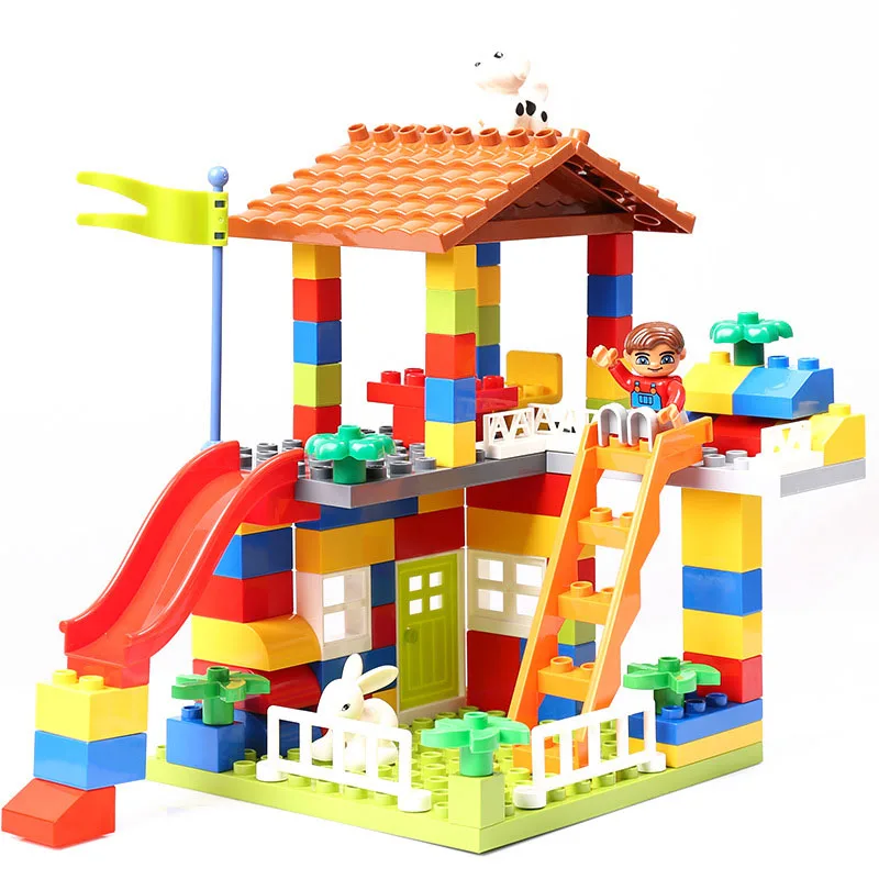 

Colorful City House Building Blocks DIY Big Particle blocks Compatible LegoINGlys Castle Educational Toy For Children duplo toys