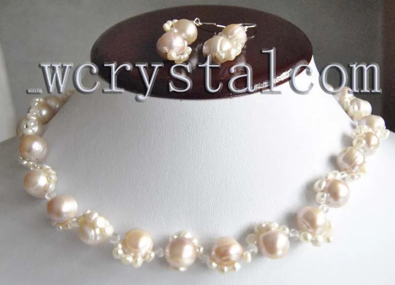 

Genuine Purple Light Pink Freshwater Cultured Pearl Necklace Earrings Set