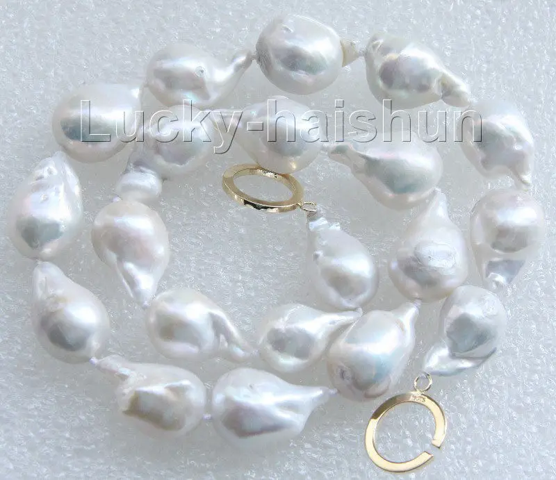 

FREE SHIPPING>>>@@ > luster 18" 22mm white Reborn keshi pearls necklace filled gold clasp j9464 ^^^@^Noble style Natural Fine je