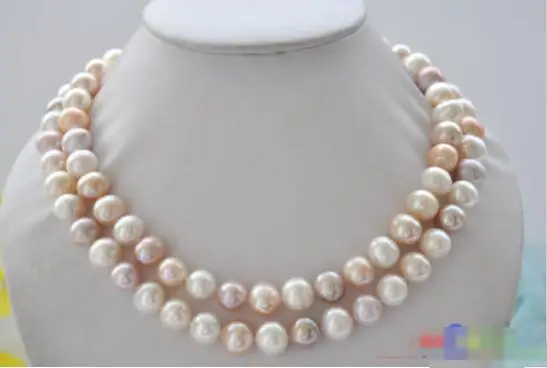 

Hot sale new Style >>>>> 2row 18" 12mm round white pink lavender freshwater pearl necklace