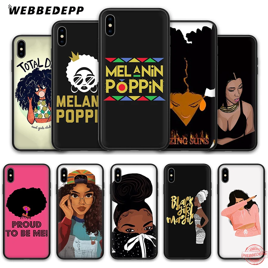 

WEBBEDEPP 2bunz Melanin Poppin black girl Soft Silicone TPU Phone Case for iPhone 5 5S SE 6 6S 7 8 Plus XR X XS Max