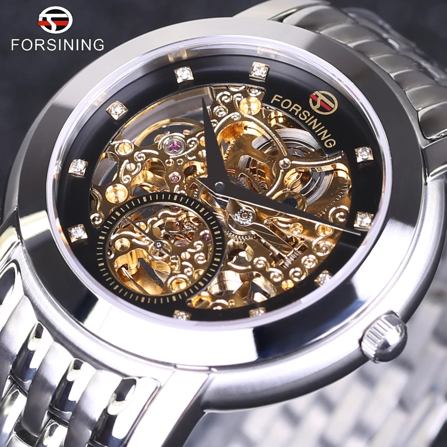 

Automatic Mechanical Wristwatch Relogio Releges 2017 FORSINING Men Luxury Brand Vintage Skeleton Stainless Steel Watch Gift Box