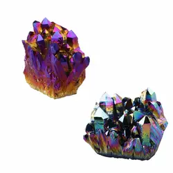 TUMBEELLUWA 1 компл. (2 шт.) натуральный Титан покрытием Rainbow/фиолетовый кристалл Кварцевый кластер миндалевидные друзы украшения дома образца