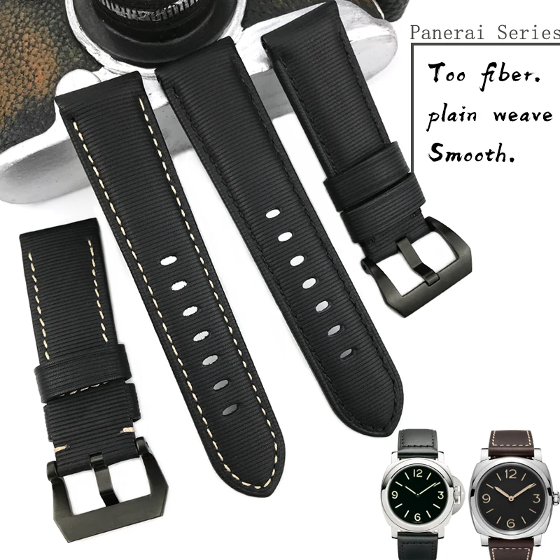 

24mm Carbon Fiber Cowhide Watch Strap Straight Grain Genuine leather Needle Buckle Watchband Suitable for Panerai Series Watch