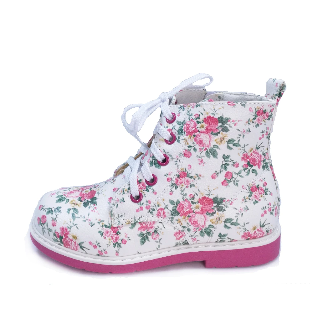 Милые ботинки из искусственной кожи с цветочным узором для маленьких девочек; сезон весна-осень; ортопедическая водонепроницаемая обувь на молнии; школьная одежда