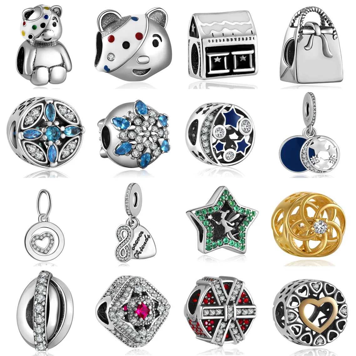 

hot 925 silver European cubic zirconia Charm Beads Fit Pandora Style Bracelet Pendant Necklace DIY Jewelry Originals