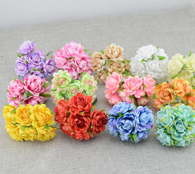 6pcs Cheap Artificial Flowers Roses Silk Flower Diy Wreath Material Bride Wrist Flower Headwear