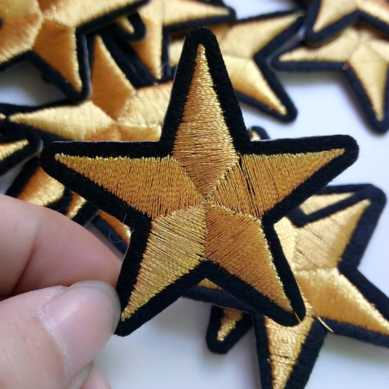 

ZHUTOUSAN 5pcs/lot Small Embroidered Star Patches DIY Repairing T-Shirt Decorative Appliques Golden Sewing Fabric For Clothes