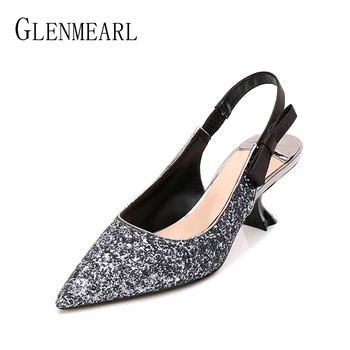

Brand Women Pumps High Heels Shoes Spring Pointed Toe Slip On Woman Wedding Shoes Bling Dress Shoes Ladies Plus Size 2019 DE