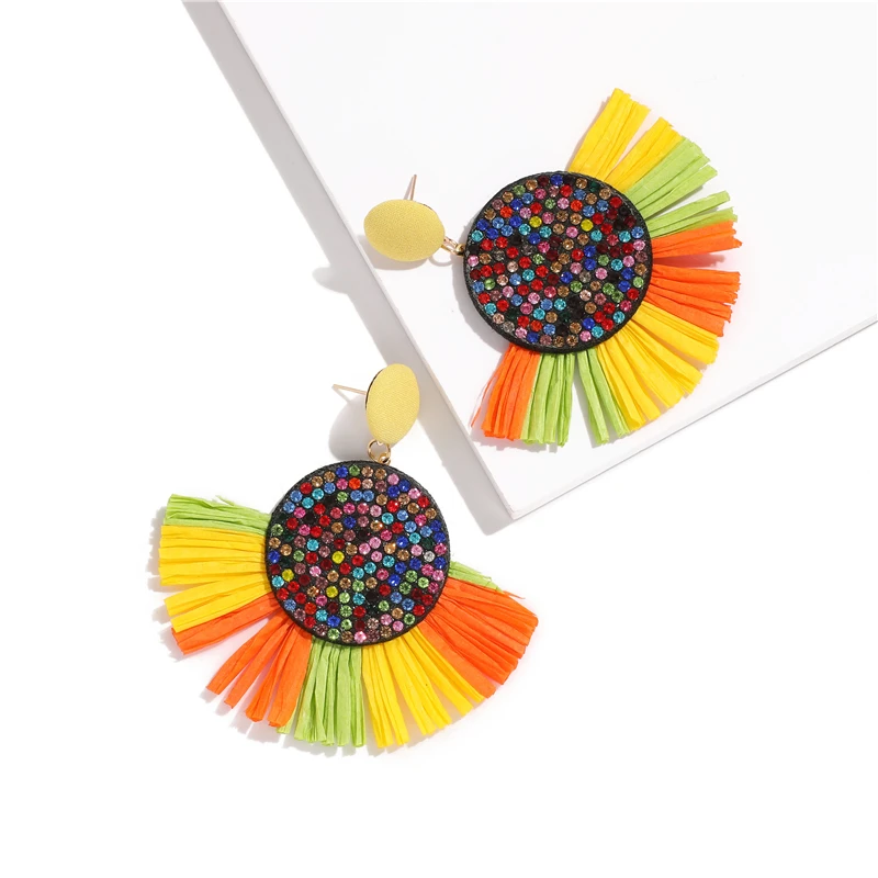 

Bohemian Raffia Tassel Earrings for Women Handmade Big Earrings for Women Fashion Jewelry Dangle Drop Earrings Pendientes Mujer