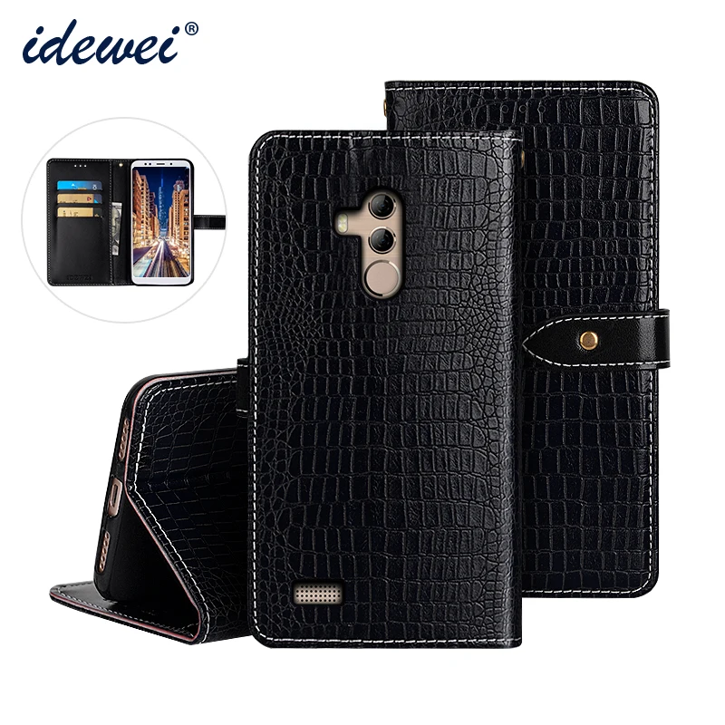 

Leagoo T8S Case Cover Luxury Leather Flip Case For Leagoo T8S Protective Phone Case Crocodile Grain 5.5