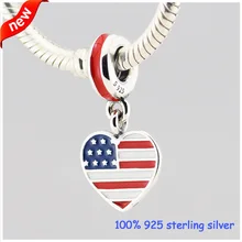 Бусины для самостоятельного изготовления ювелирных изделий из стерлингового серебра-ювелирные изделия с флагом сердца США из бисера Шарм серебро 925 Berloque Perles