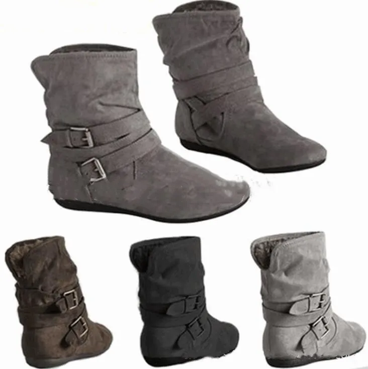 

Botas mujer 2018 Ladies Boots Round Toe Flat Casual Shoes Winter warm snow boots women Comfort Slip on Buckle Martin boots Y217