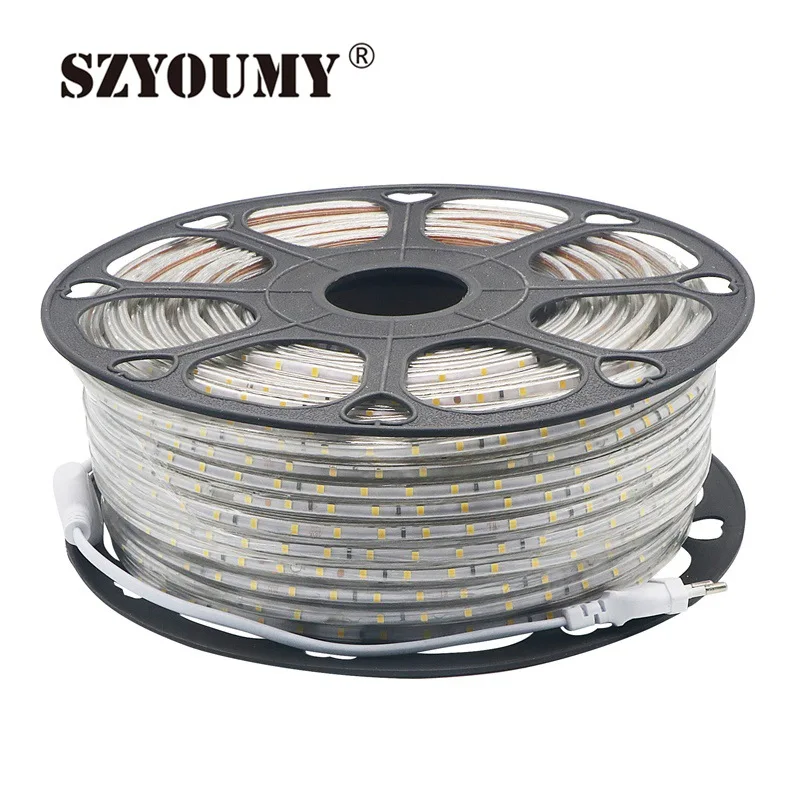 cheap SZYOUMY 200m 2835 SMD Led Strip Flexible Rope Tape 220V 230V 240V High Voltage 60LEDS m Bright Warm white cool white red green