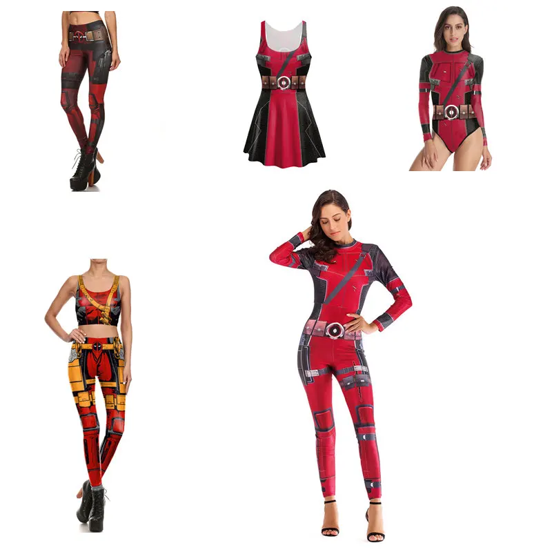 

2019 Halloween Costumes 3D Avengers Endgame Deadpool Costume for Women Sexy Cosplay Zentai Spandex Bodysuit Yoga Swimsuit Tights