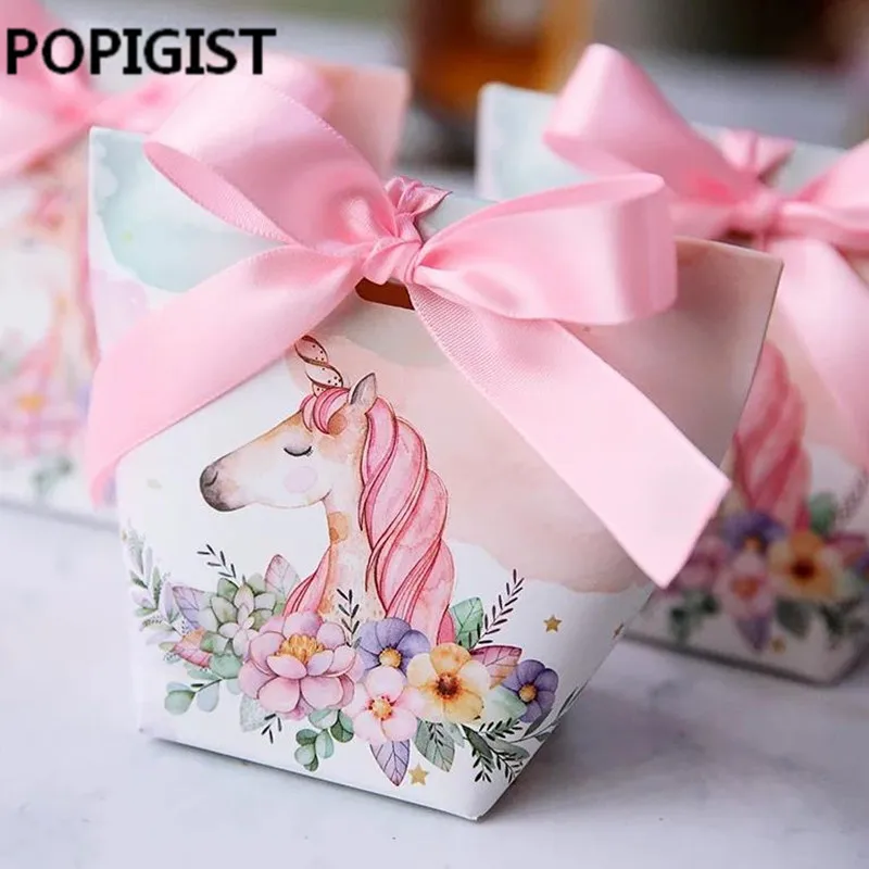 Creative European Cartoon Unicorn/ Flamingos Candy Boxes Wedding Favors Bomboniera Party Gift Box paper package Candy Bag 30