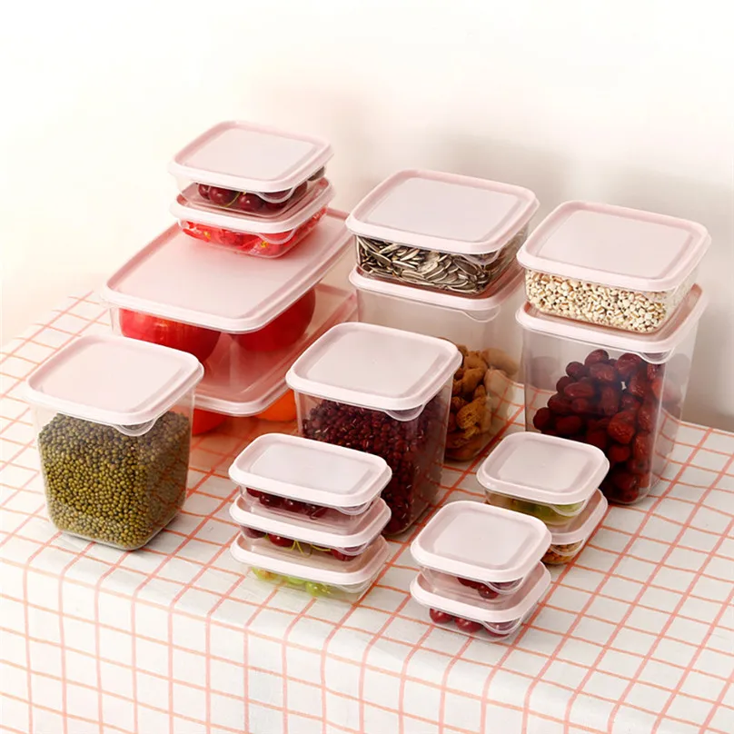 1 set of 17 PCS Kitchen Storage Box Sealing Food Preservation Plastic Fresh Pot Container Storage Boxes #3m18 (4)
