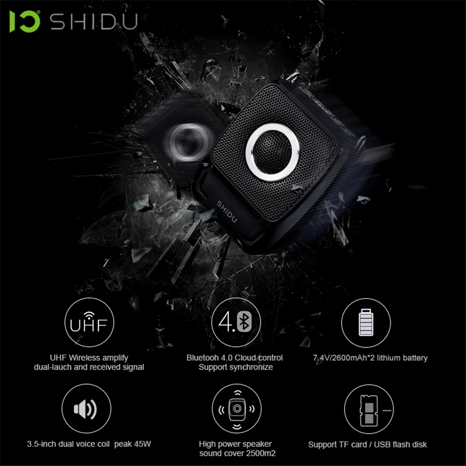 SHIDU 25W Portable Voice Amplifier Waterproof Mini Audio Speaker USB Lautsprecher With UHF Wireless