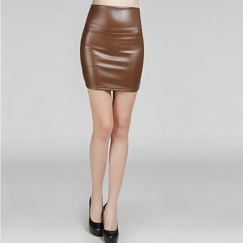 

Hot Selling Women Leather Short Skirt Sexy Back Zipper Skirt New Fashion A-line Package Hip Mini Skirts Ladies Clothes Plus Size