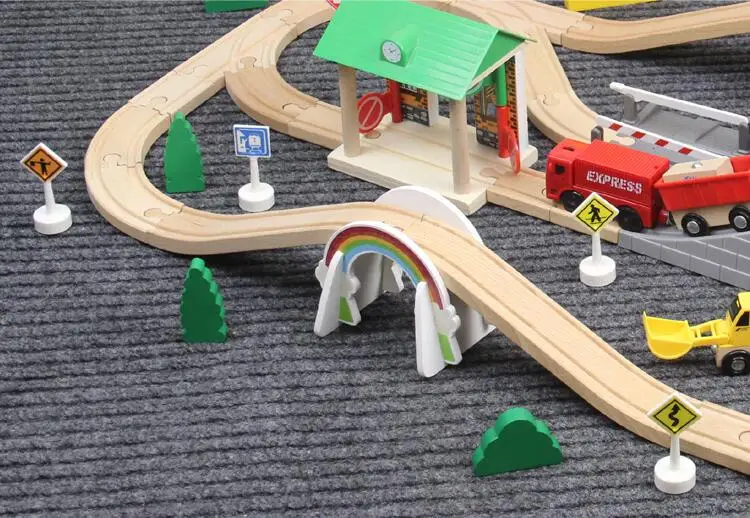 Томас деревянный поезд трек железная дорога аксессуары Радуга трек с мостом деревянные S треки слот