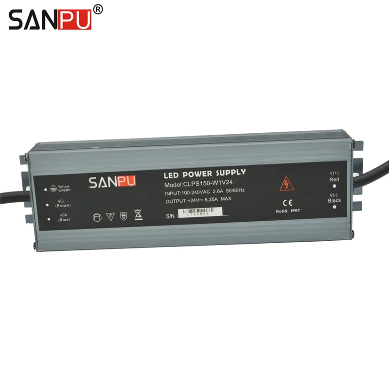 

SANPU 24VDC 150W Switch Mode Power Supply Waterproof IP67 24V LED Driver AC/DC Lighting Transformer 24 Volt Aluminum Slim Shell