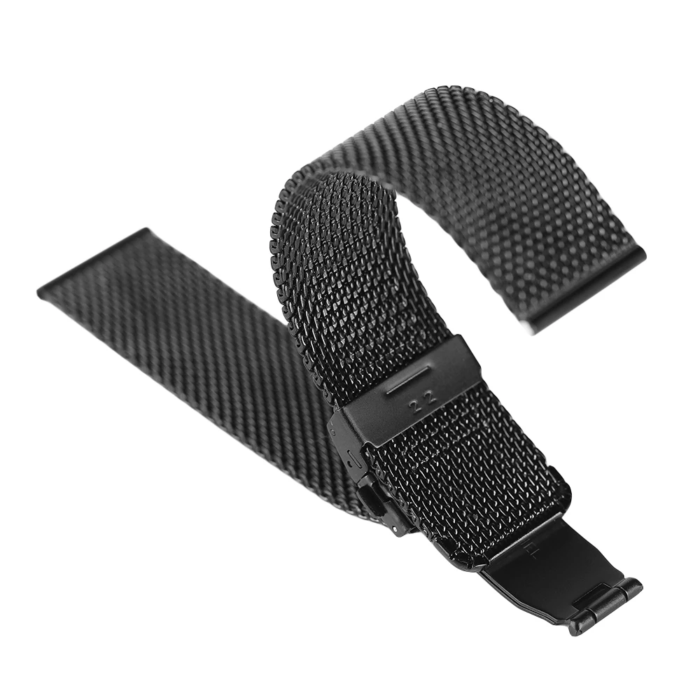 182022 mm Simple Mesh Watch Band Black Silver Replacement Hook Buckle for Men Women Wrist Bands Correa De Reloj (6)