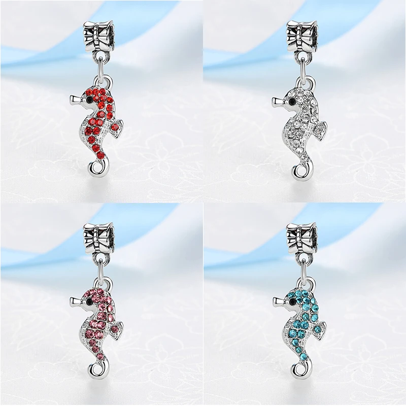 

New Silver Plated Bead Charms Sea Horse full Crystal Pendant Beads Fit Pandora Bracelets & Bangles Women DIY Jewelry